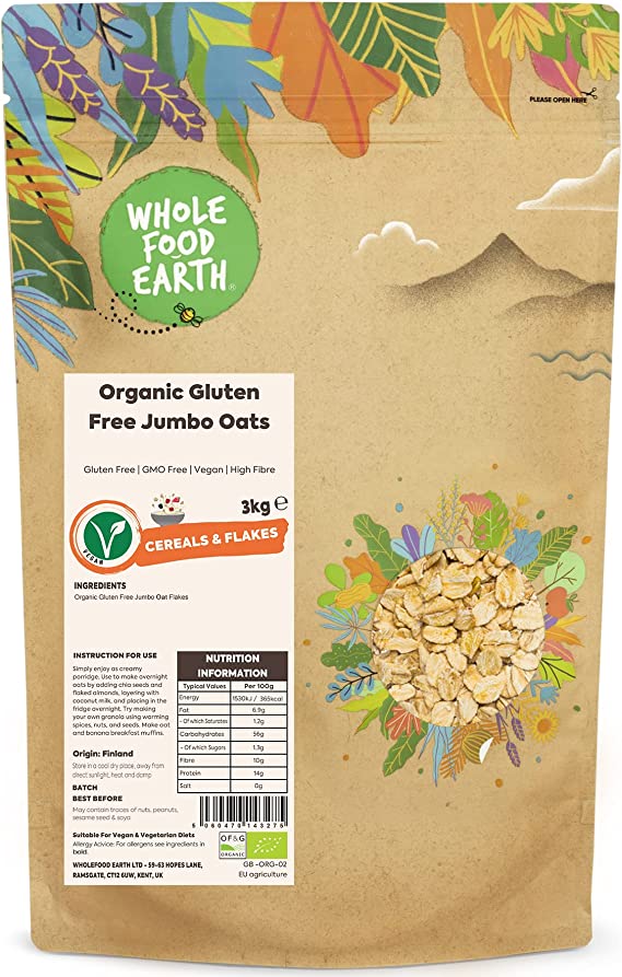 Wholefood Earth Organic Gluten Free Jumbo Oats 3kg RRP £16.91 CLEARANCE XL £12.99